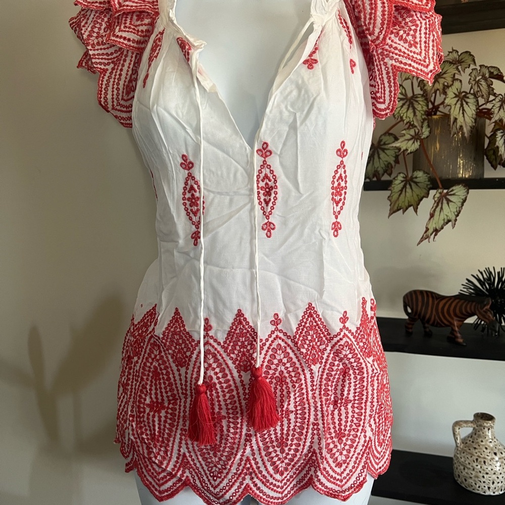 Marie Oliver Red and White Embellished Blouse